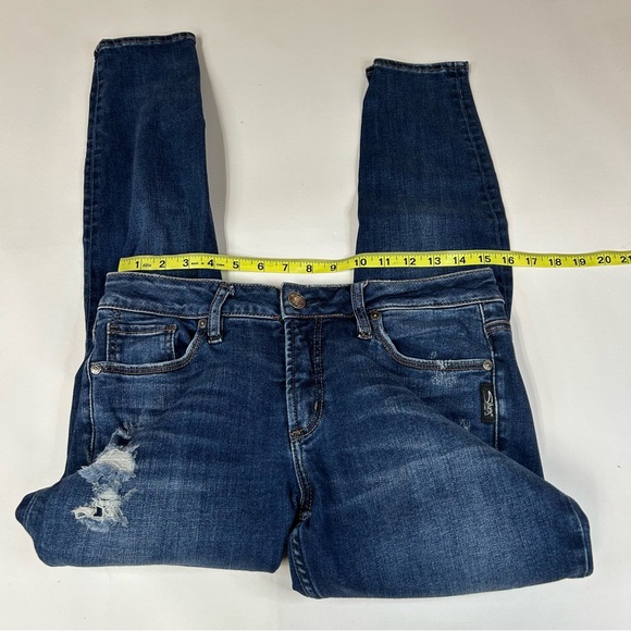 Silver Jeans Women’s Suki Skinny W29/L29 Dark Wash Distressed Blue Denim #1536 - Picture 10 of 14